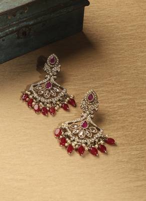 Flower shape mother of pearl red unkut kundan antique gold plated princess necklace set for women 3