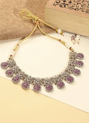 flower oval shape red kundan gold plated choker set with maang tikka 2