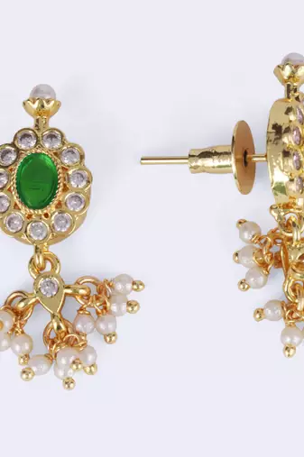Round shape and small golden ball green kundan stone gold plated brass choker necklace set for women