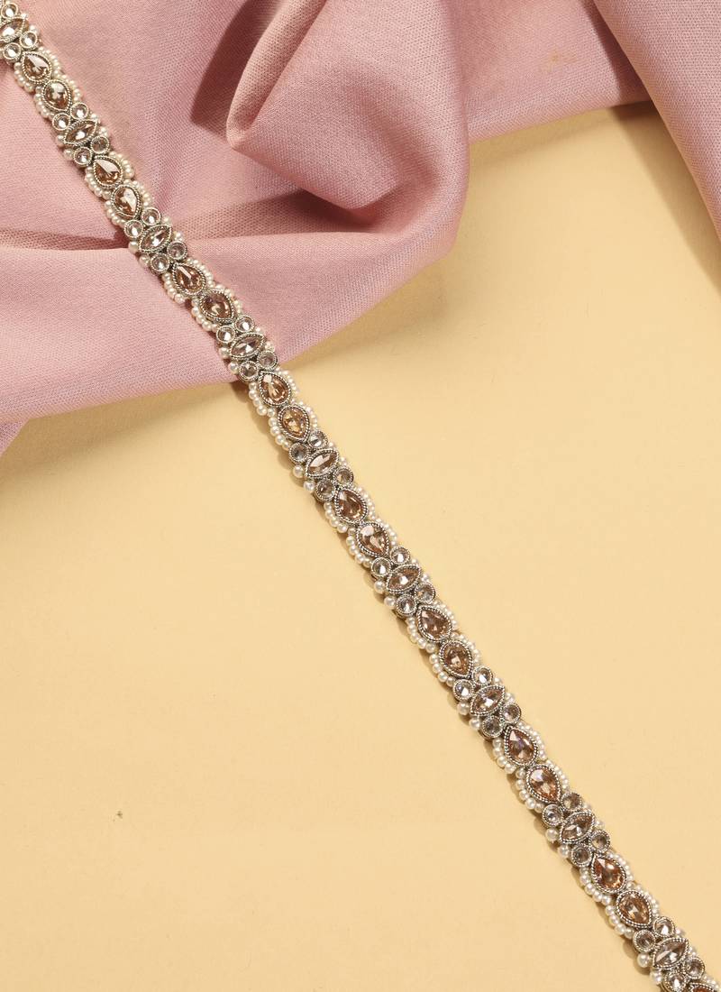 Designer oval shape and pearl brown kundan stone antique gold plated waist belt(kamarband) for women