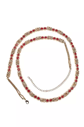 Desirable oval shape and pearl ruby kundan stone antique gold plated waist belt(kamarband) for women