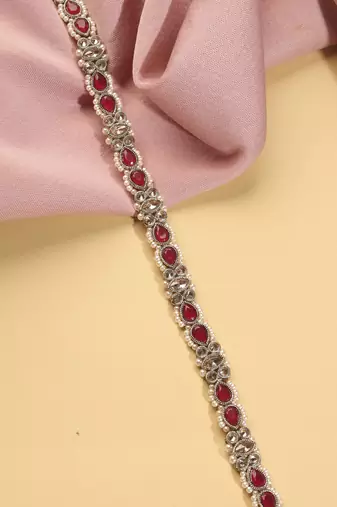 Desirable oval shape and pearl ruby kundan stone antique gold plated waist belt(kamarband) for women