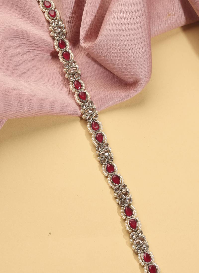 Desirable oval shape and pearl ruby kundan stone antique gold plated waist belt(kamarband) for women