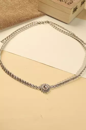 Elegant oval shape and pearl brown kundan stone antique gold plated waist belt(kamarband) for women