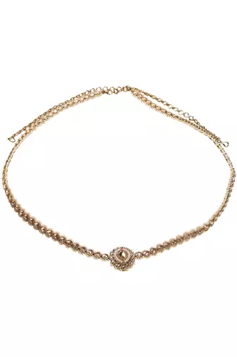 Elegant oval shape and pearl brown kundan stone antique gold plated waist belt(kamarband) for women