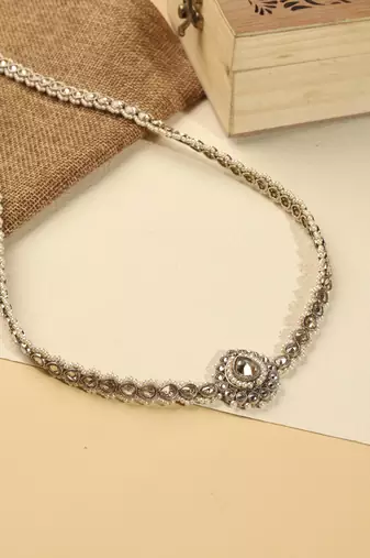 Elegant oval shape and pearl brown kundan stone antique gold plated waist belt(kamarband) for women