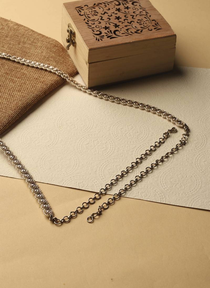 Elegant oval shape and pearl brown kundan stone antique gold plated waist belt(kamarband) for women