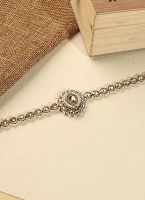 Elegant oval shape and pearl brown kundan stone antique gold plated waist belt(kamarband) for women 5