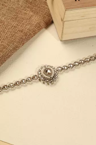 Elegant oval shape and pearl brown kundan stone antique gold plated waist belt(kamarband) for women