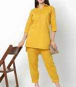 Yellow embroidered rayon kurta set