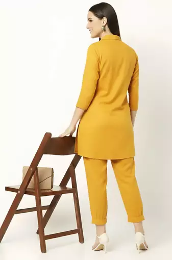 Yellow embroidered rayon kurta set