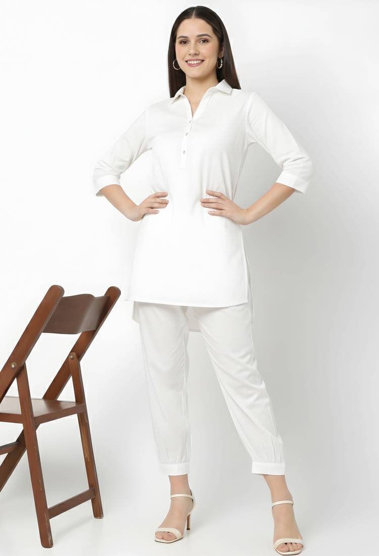 White embroidered rayon kurta set