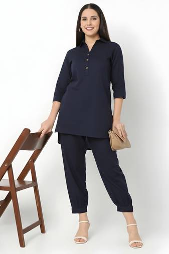 Navy embroidered rayon kurta set