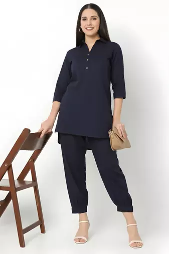 Navy embroidered rayon kurta set