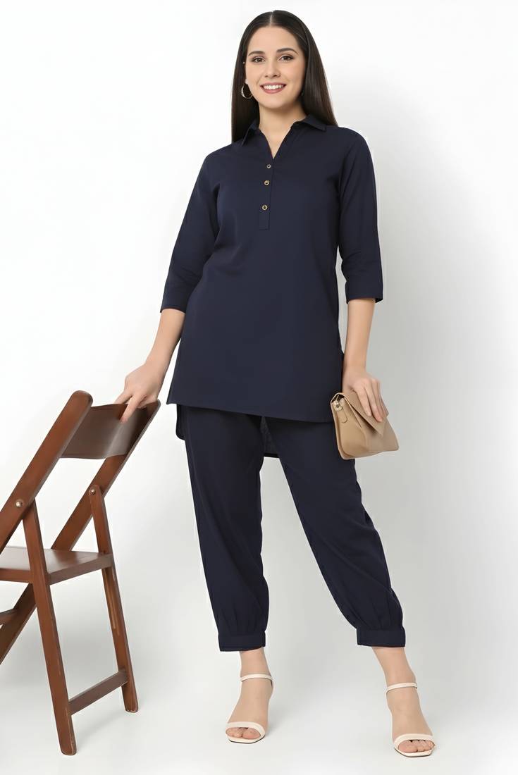 Navy embroidered rayon kurta set