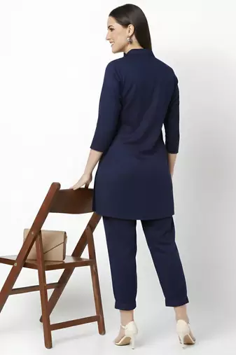 Navy embroidered rayon kurta set
