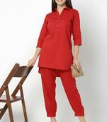 Red embroidered rayon kurta set