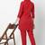 Red embroidered rayon kurta set