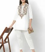 White embroidered rayon kurta set