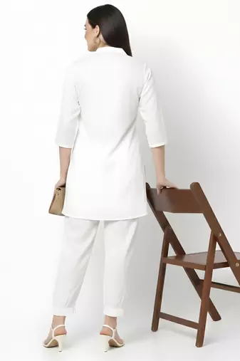 White embroidered rayon kurta set