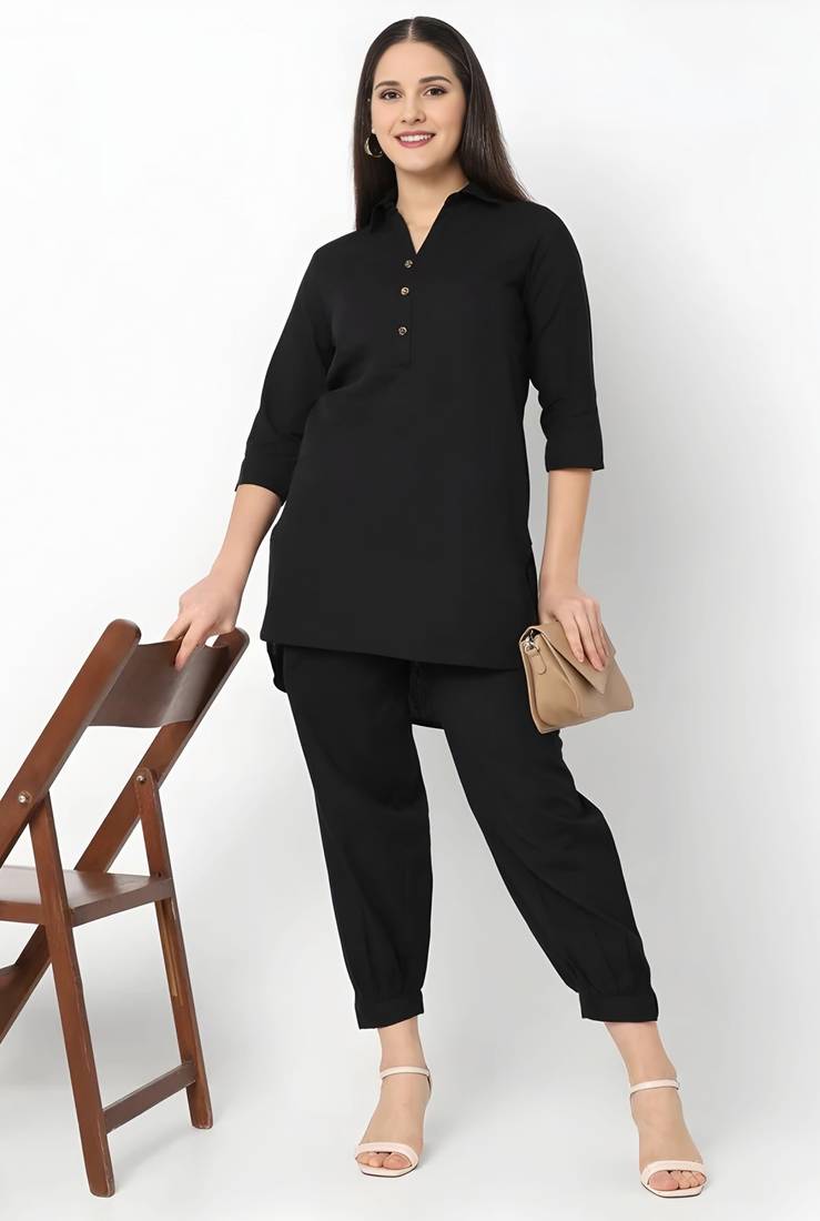 Black embroidered rayon kurta set