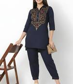Navy embroidered rayon kurta set