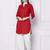 Red embroidered rayon kurta with dhoti pant
