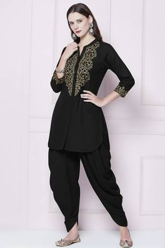 Black rayon kurta with dhoti pant