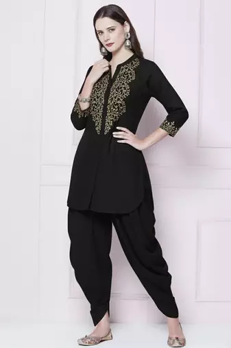 Black rayon kurta with dhoti pant