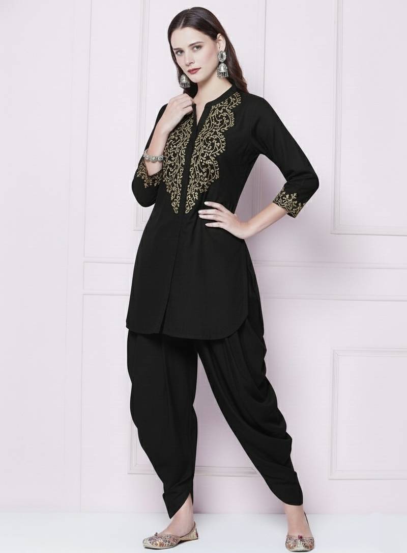 Black rayon kurta with dhoti pant
