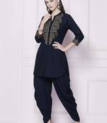 Navy plain rayon kurta with dhoti pant