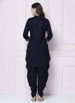 Navy plain rayon kurta with dhoti pant 2
