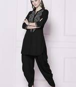 Black plain rayon kurta with dhoti pant