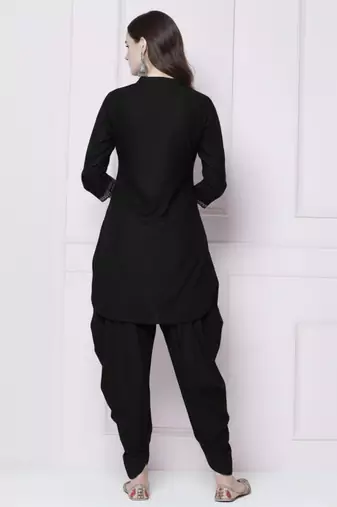 Black plain rayon kurta with dhoti pant