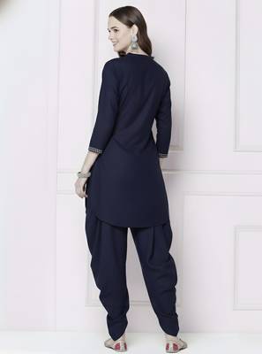 Navy embroidered rayon kurta with dhoti pant 2