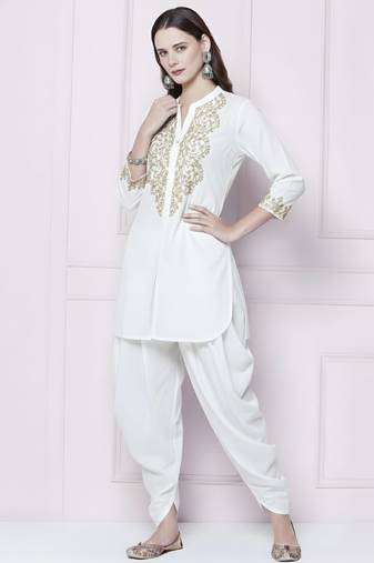 White plain rayon kurta with dhoti pant