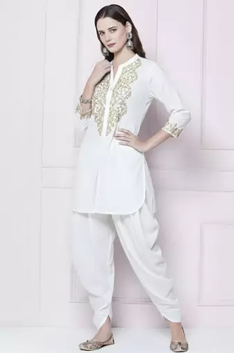 White plain rayon kurta with dhoti pant