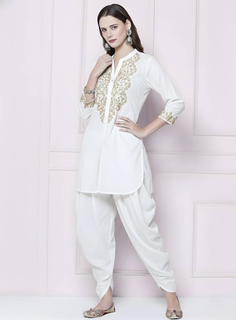 White plain rayon kurta with dhoti pant