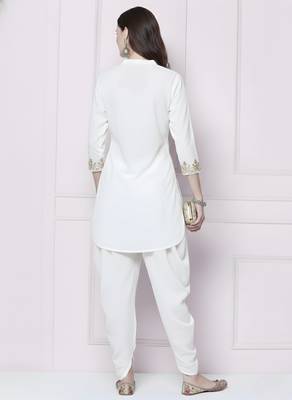 White plain rayon kurta with dhoti pant 2