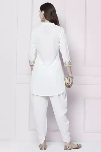 White plain rayon kurta with dhoti pant