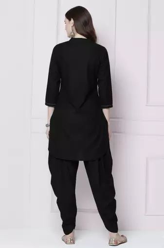 Black embroidered rayon kurta with dhoti pant