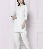 White embroidered rayon kurta with dhoti pant