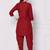 Red embroidered rayon kurta with dhoti pant