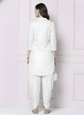 White embroidered rayon kurta with dhoti pant 2