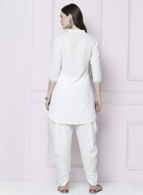 White embroidered rayon kurta with dhoti pant 2