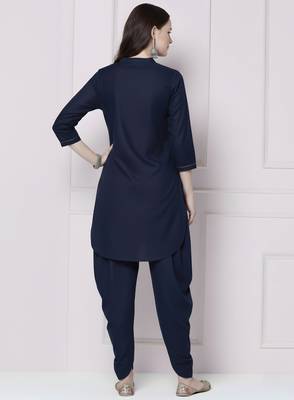Navy embroidered rayon kurta with dhoti pant 2