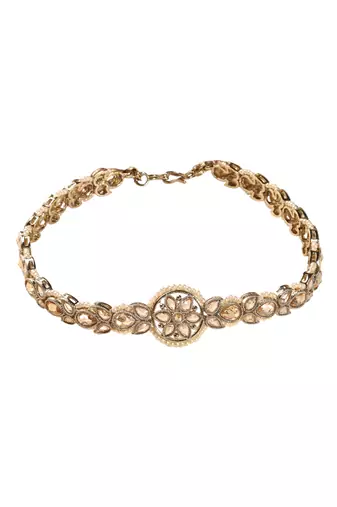 Flower design and pearl brown kundan stone antique gold plated mathapatti(sheeshphool) for women