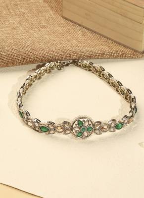 flower design pearl green kundan gold plated mathapatti 1