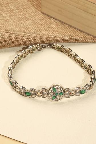 Flower design and pearl green kundan stone antique gold plated mathapatti(sheeshphool) for women