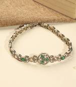 Flower design and pearl green kundan stone antique gold plated mathapatti(sheeshphool) for women